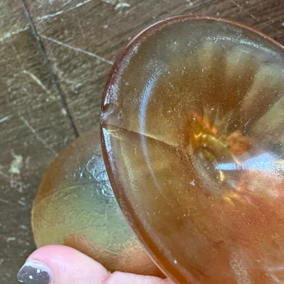 Vintage Iridescent Marigold Carnival Glass Pedestal Chalice Goblet - Picture 8 of 10